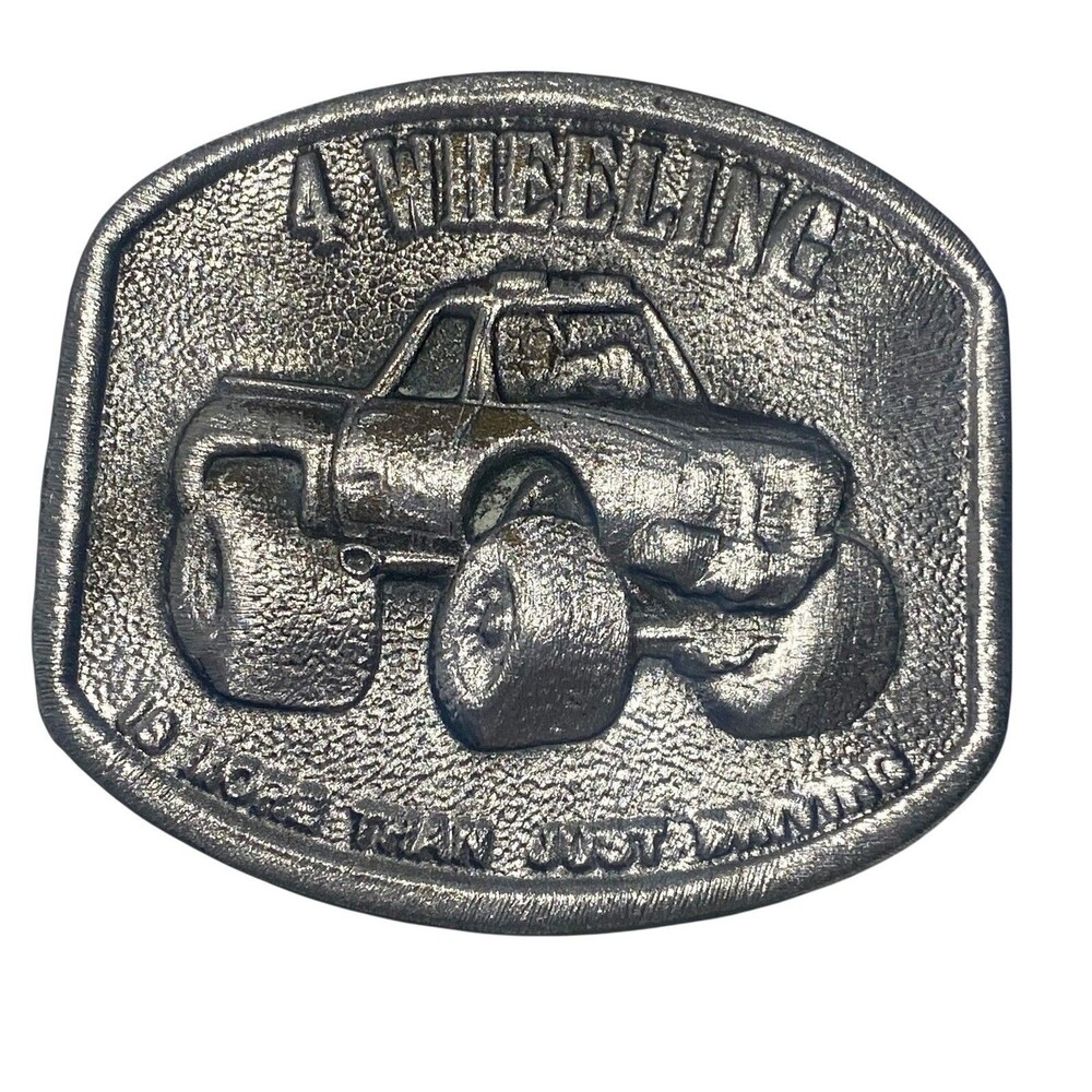 VTG 70s 4-Wheeling Belt Buckle More Than Just Driving Bergamot Brass Silvertone